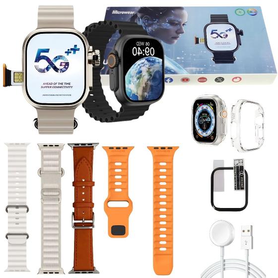 Imagem de Smartwatch Ultra 3 Ai Chip 5g 16gb Kit 4 Pulseiras Relogio Inteligente Lançamento Câmera Wifi