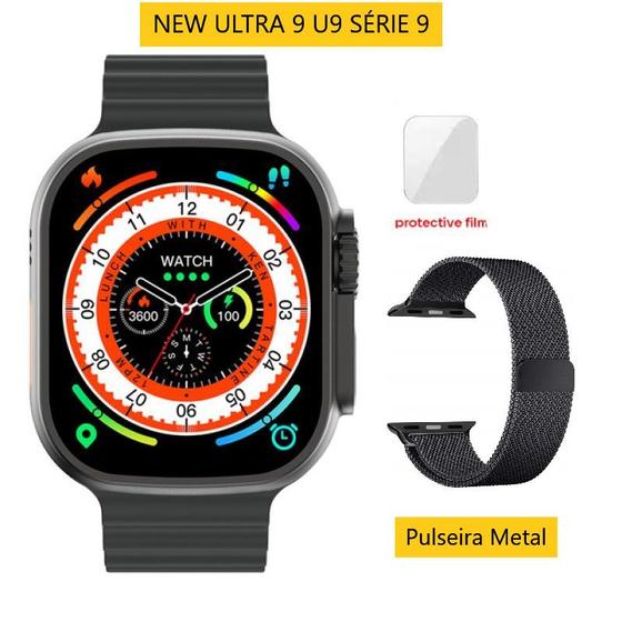 Imagem de Smartwatch Ultra 9 U9 Serie 9 Ligaç. Rede Social+Saúde GPS + Puls. Metal+Película