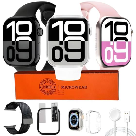 Imagem de Smartwatch W10 Mini Relogio P/Pulso Fino Original C/2 Pulseira Pelicula Case Android iOS Bluetooth