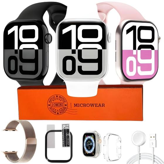 Imagem de Smartwatch W10 Mini Relogio P/Pulso Fino Original C/2 Pulseira Pelicula Case Android iOS Bluetooth