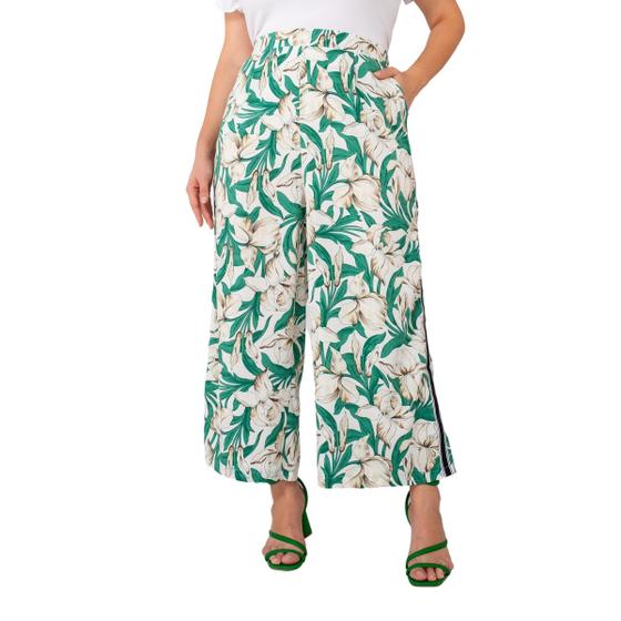 Imagem de Sml Fashion Calça Pantacourt Plus Size Estampada Com Listra Lateral