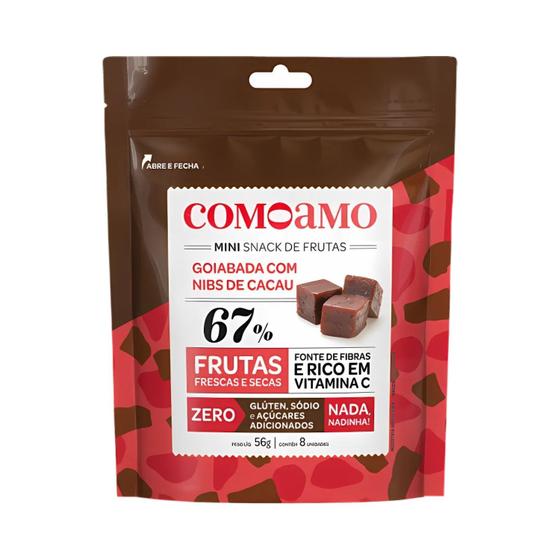 Imagem de Snack Mini Goiabada Com Nibs De Cacau Sem Açúcar ComoAmo - 8 Unidades 56g