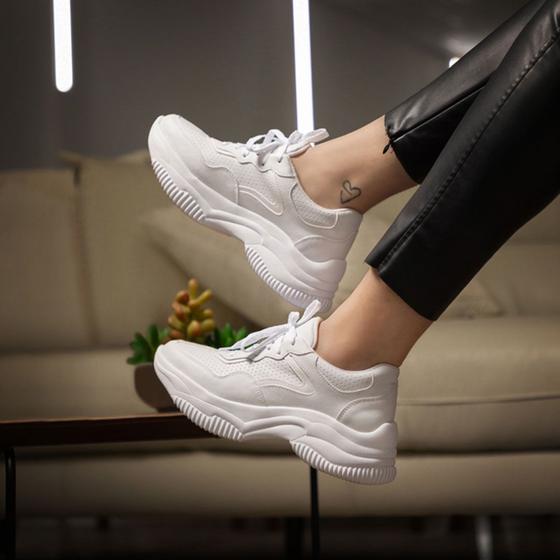Imagem de Sneaker Tênis Chunk Feminino Branco Caminhada  sola alta confortavel  Flatform