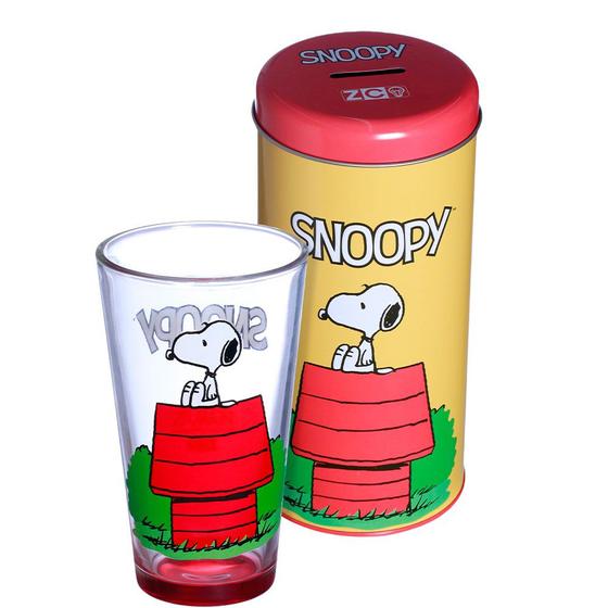 Imagem de Snoopy Kit Copo De Vidro 500ml + Cofre Metal Oficial Peanuts