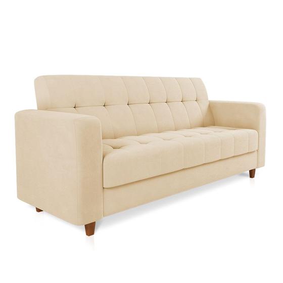 Imagem de Sofá 03 Lugares Arezzo Suede Bege Pés Chanfrado Castanho D01 - DRossi