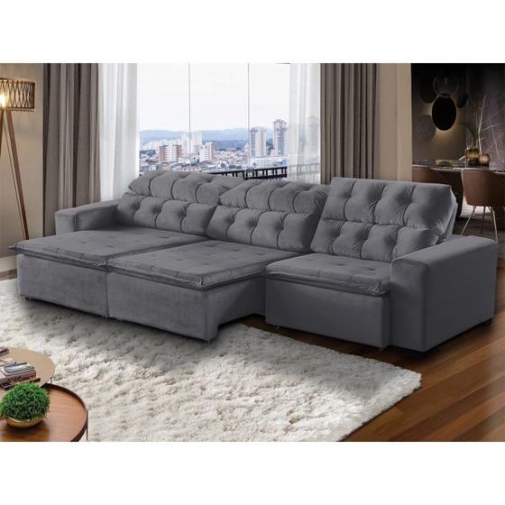 Imagem de Sofá 06 Lugares Retrátil e Reclinável Alasca 320 Cm Pillow Veludo Cinza MegaSul