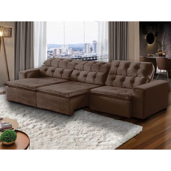 Imagem de Sofá 06 Lugares Retrátil e Reclinável Alasca 320 Cm Pillow Veludo Marrom MegaSul