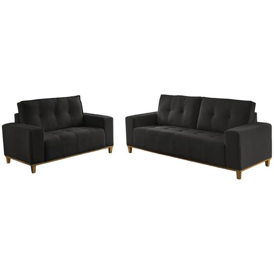 Sofá 2 e 3 Lugares com Espuma D33 Rondomóveis 500 Camurça Preto Conjunto de Sofás Magazine