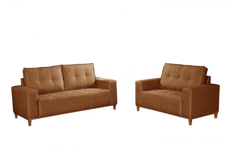 Sofá 2 e 3 Lugares com Espuma D33 Rondomóveis 500 Linho Richmond Mucuri Conjunto de Sofás