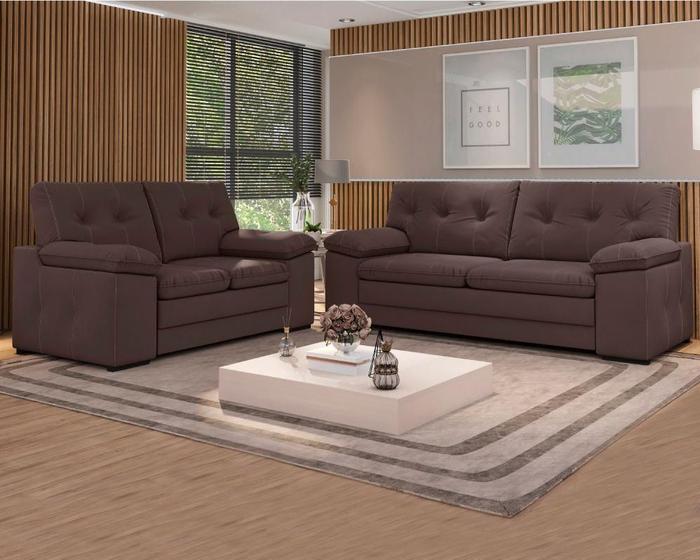 Sofá 2 e 3 Lugares Suede Marrom Veludo Luizzi Meliá Menor preço em Sofá 2 e 3 Lugares Suede Marrom Veludo Luizzi Meliá