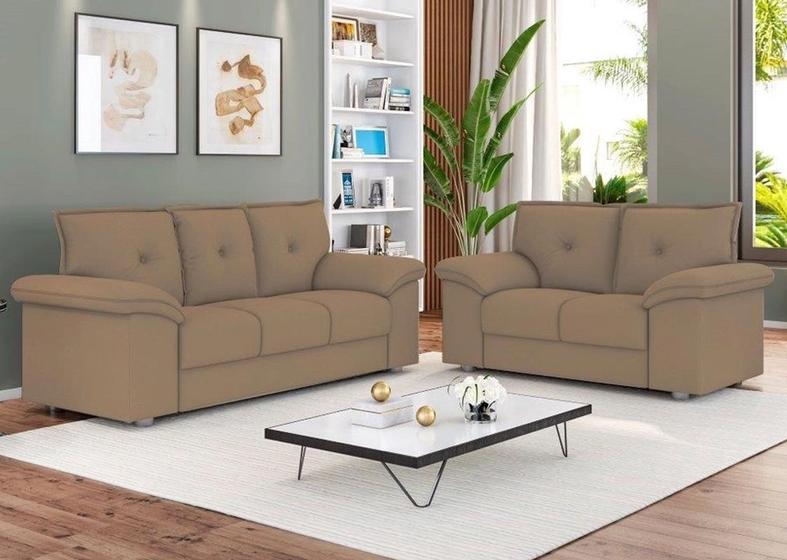 Sofá 2 e 3 Lugares Suede Veludo Capuccino Luizzi França Sofás
