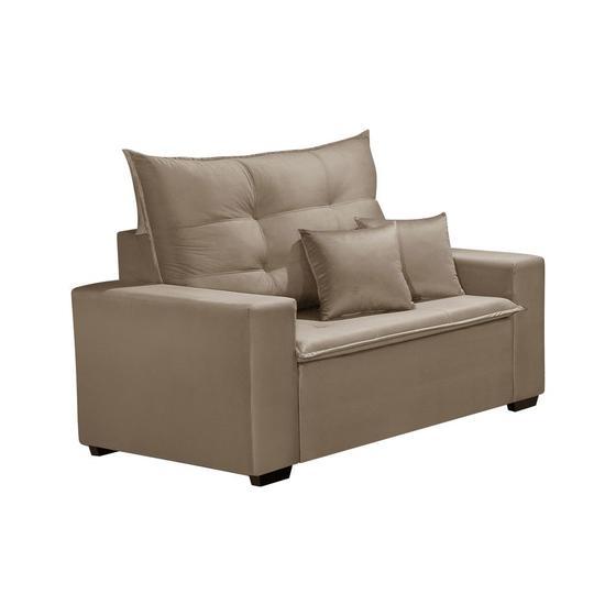 Sofá 2 Lugares 1,50m Hamburgo com 2 Almofadas Veludo Palha NOSSA CASA