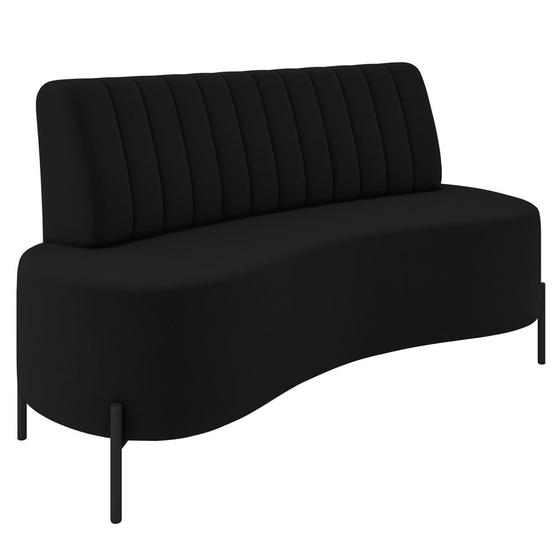 Imagem de Sofá 2 Lugares 160cm Pés Aço Preto Tamar K04 Veludo Preto - Mpozenato