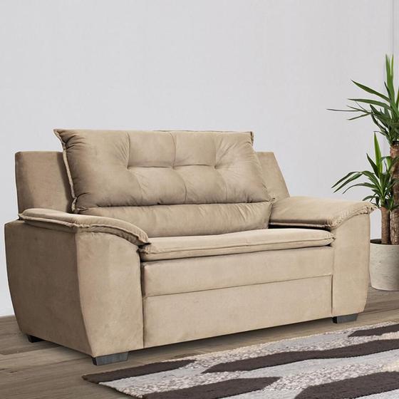 Sofa 2 Lugares em Suede com Almofadas Fixas e Fibra Siliconada