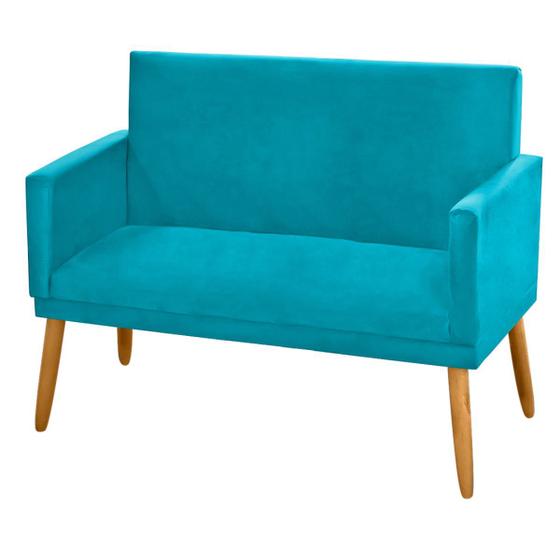 Imagem de Sofá 2 Lugares Namoradeira Nina Para Sala de Estar Quarto Decorativo Pés Madeira Suede Azul Turquesa