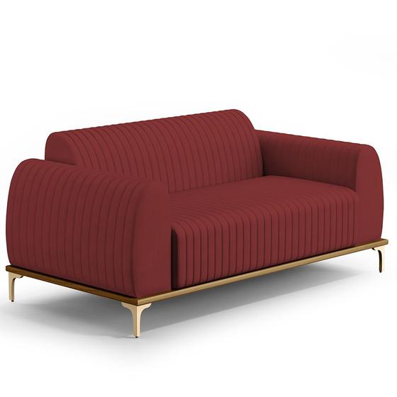 Imagem de Sofá 2 Lugares Para Sala de Estar Molino 150 cm D02 Pés D'Ouro Veludo Marsala C-278 - Lyam Decor