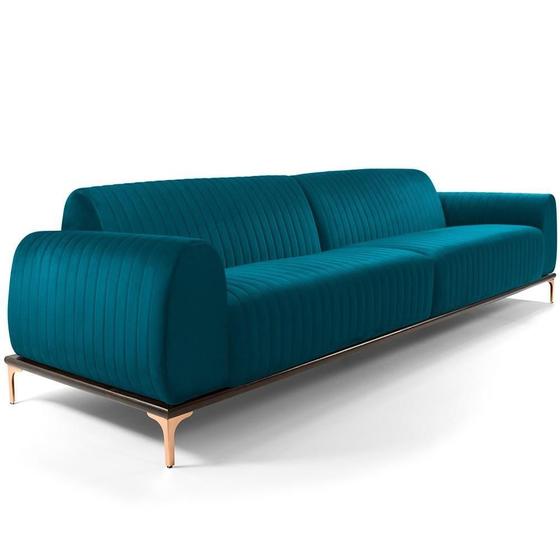 Imagem de Sofá 2 Lugares Para Sala de Estar Molino 150 cm D02 Veludo Azul Turquesa C-66 - Lyam Decor