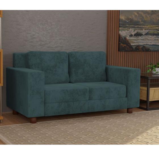 Sofá 2 Lugares Veludo Verde Musgo Cairo Base em Madeira Maciça MOVEIS