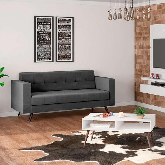Sofá 2 Lugares Vitrola Suede Cinza Menor preço em Sofá 2 Lugares Vitrola Suede Cinza