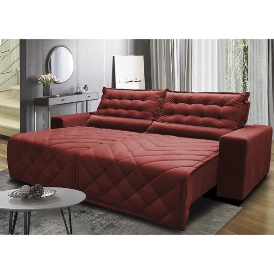 Imagem de Sofá 2,12m Retrátil e Reclinável com Molas Cama inBox Plus Tecido Suede Velusoft Vermelho