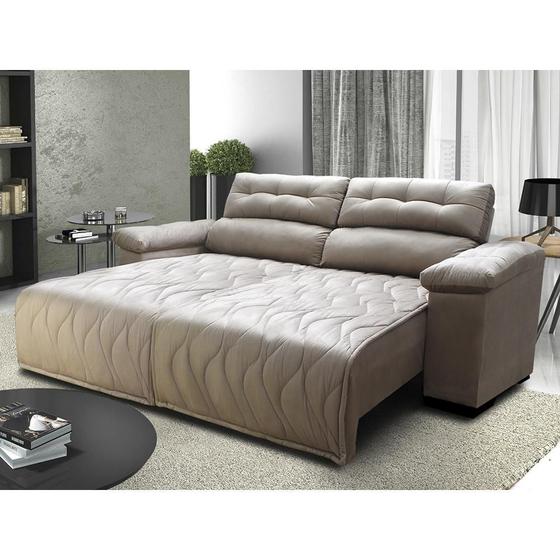 Imagem de Sofá 2,12m Retrátil e Reclinável com Molas Cama inBox Top Tecido Suede Velusoft Bege