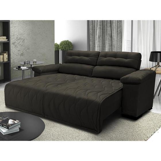 Imagem de Sofá 2,12m Retrátil e Reclinável com Molas Cama inBox Top Tecido Suede Velusoft Café