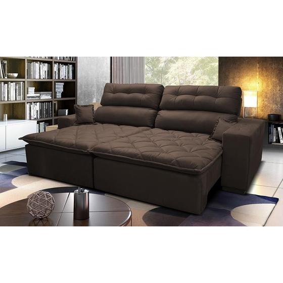 Imagem de Sofá 2,22m Retrátil e Reclinável com Molas Cama inBox Confort Tecido Suede Velusoft Café