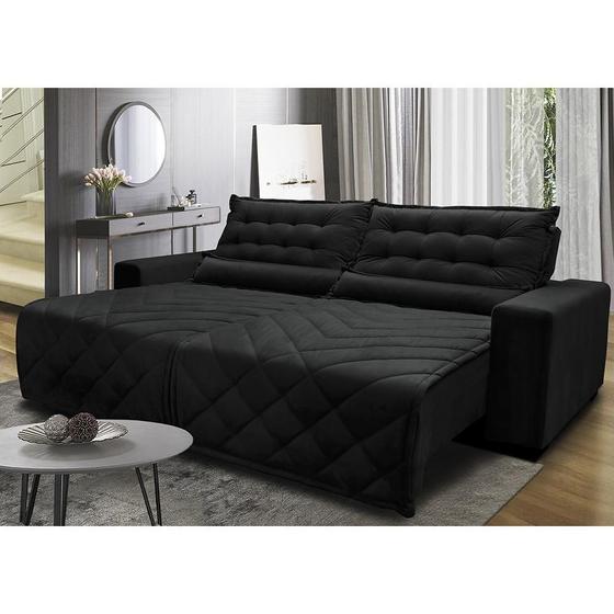 Imagem de Sofá 2,22m Retrátil e Reclinável com Molas Cama inBox Plus Tecido Suede Velusoft Preto