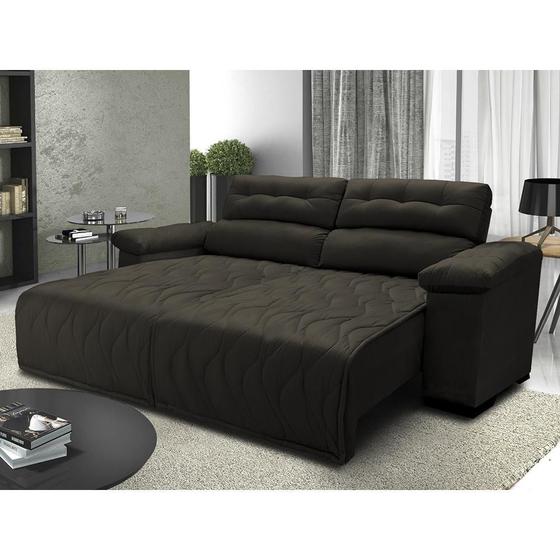 Imagem de Sofá 2,22m Retrátil e Reclinável com Molas Cama inBox Top Tecido Suede Velusoft Café