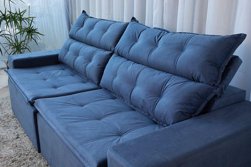 Imagem de Sofá 2,30 retrátil e reclinável 4 lugares carioca azul - bonequinha móveis