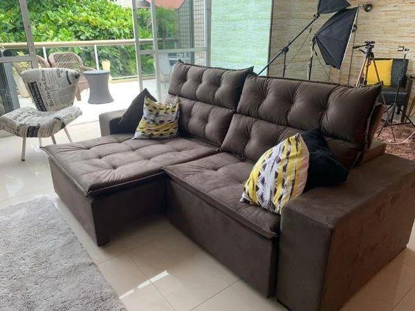 Imagem de Sofá 2,30 retrátil e reclinável 4 lugares carioca marrom - bonequinha móveis