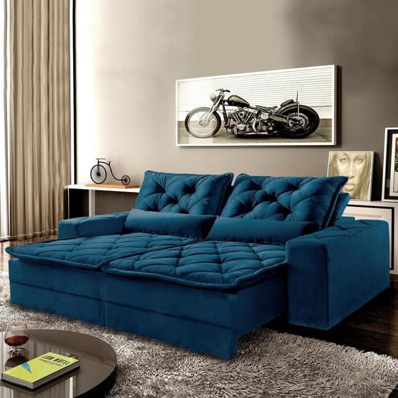 Imagem de Sofá 2,30 retrátil e reclinável dallas 4 lugares azul - bonequinha móveis