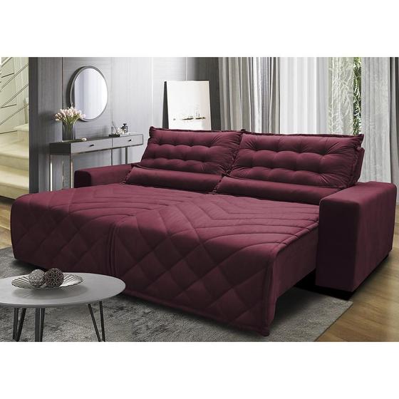 Imagem de Sofá 2,42m Retrátil e Reclinável com Molas Cama inBox Plus Tecido Suede Velusoft Vinho