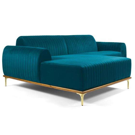 Imagem de Sofá 245cm 4 Lugares com Chaise Esquerdo Pés Gold Molino B-66 Veludo Turquesa - Domi