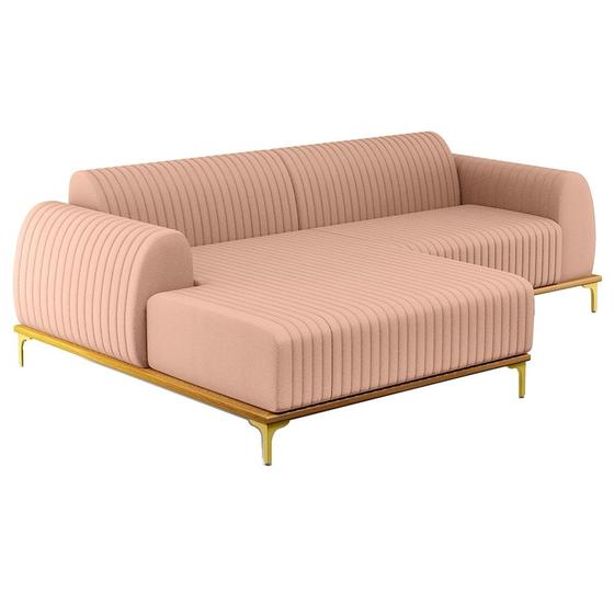 Imagem de Sofá 245cm 4 Lugares com Chaise Esquerdo Pés Gold Molino C-105 Linho Rosê - Domi