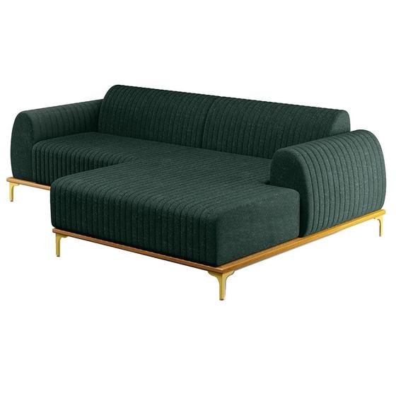 Imagem de Sofá 255cm 4 Lugares com Chaise Direito Pés Gold Molino C-117 Linho Verde - Domi