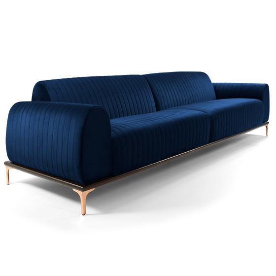 Imagem de Sofá 260cm 4 Lugares Pés Rose Gold Molino B-304 Veludo Azul - Domi