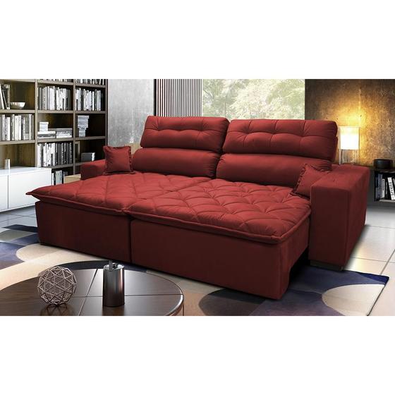 Imagem de Sofá 2,62m Retrátil e Reclinável com Molas Cama inBox Confort Tecido Suede Velusoft Vermelho