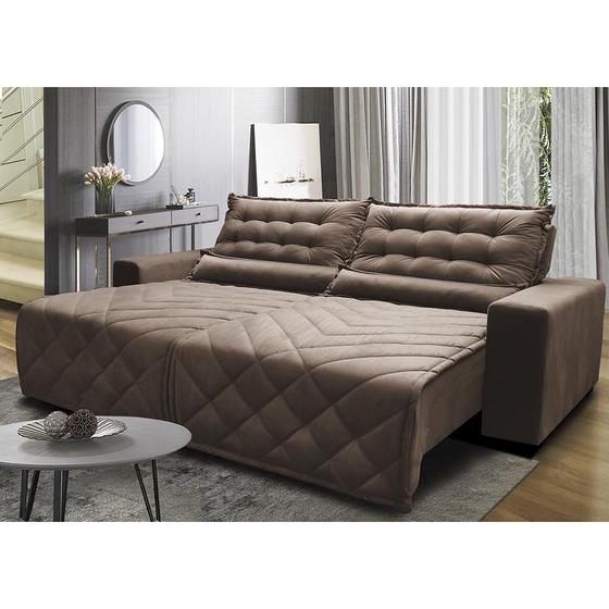 Imagem de Sofá 2,62m Retrátil e Reclinável com Molas Cama inBox Plus Tecido Suede Velusoft Castor