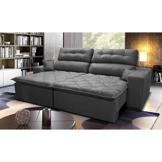 Imagem de Sofá 2,82m Retrátil e Reclinável com Molas Cama inBox Confort Tecido Suede Velusoft Cinza