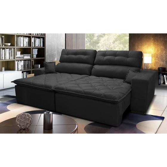 Imagem de Sofá 2,82m Retrátil e Reclinável com Molas Cama inBox Confort Tecido Suede Velusoft Preto