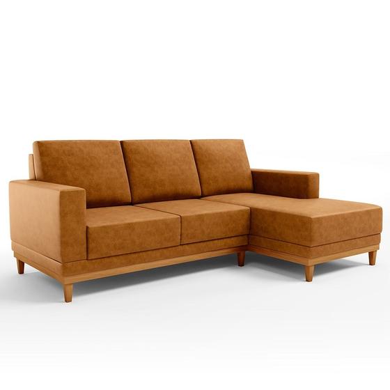 Imagem de Sofá 3 Lugares 200cm Living Com Chaise Esquerdo Kayrós D05 Sintético Whisky - Mpozenato