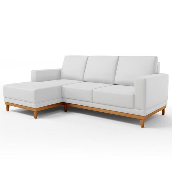 Imagem de Sofá 3 Lugares 200cm Living Com Chaise Esquerdo Sala de Estar Kayrós D05 Sintético Branco Mpozenato