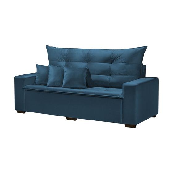 Sofá 3 Lugares 2,00m Hamburgo com 3 Almofadas Veludo Azul NOSSA CASA MOVEL Sofás Magazine