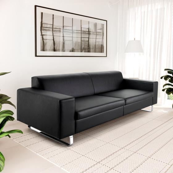 Sofá 3 Lugares 215cm Flit Estilo Moderno material sintético Pés em Aluminio Polido Menor preço em Sofá 3 Lugares 215cm Flit Estilo Moderno material sintético Pés em Aluminio Polido