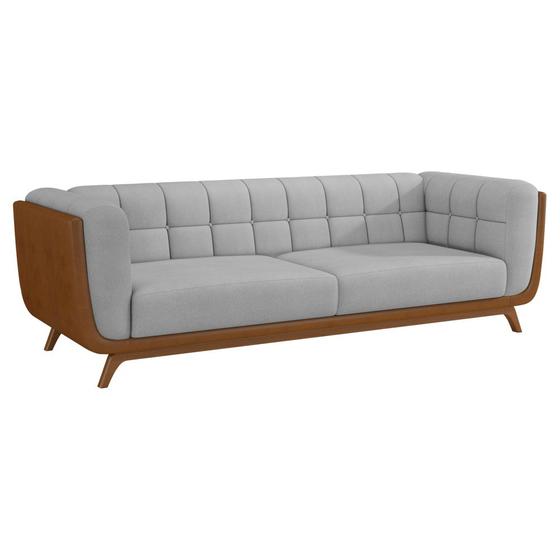 Imagem de Sofá 3 Lugares 240cm Coin material sintético Caramelo  Linho Cinza Claro - Sallar Home