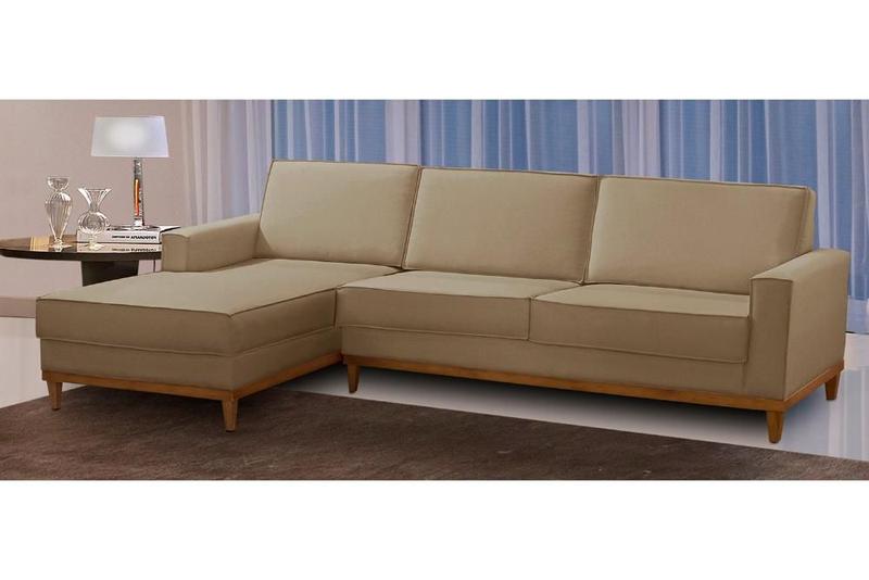 Imagem de Sofá 3 Lugares 2,60m Living com Chaise Esquerdo Lavinia Linho Bege Adonai Estofados