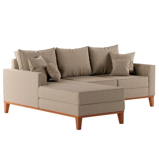 Imagem de Sofá 3 Lugares Beny Com Chaise Esquerdo Linho Bege