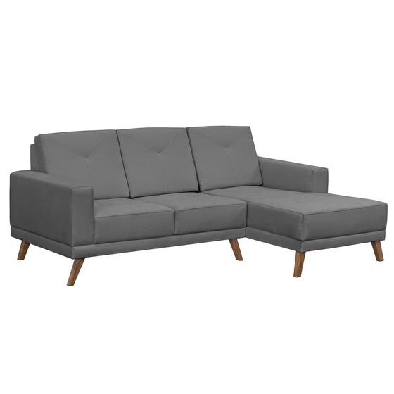 Imagem de Sofá 3 Lugares com Chaise Capricho Suede Cinza - D'Monegatto