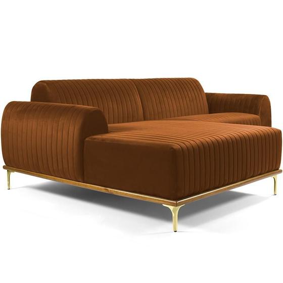 Imagem de Sofá 3 Lugares com Chaise Esquerdo Para Sala Molino 230 cm D02 Veludo Telha B-262 -Lyam Decor